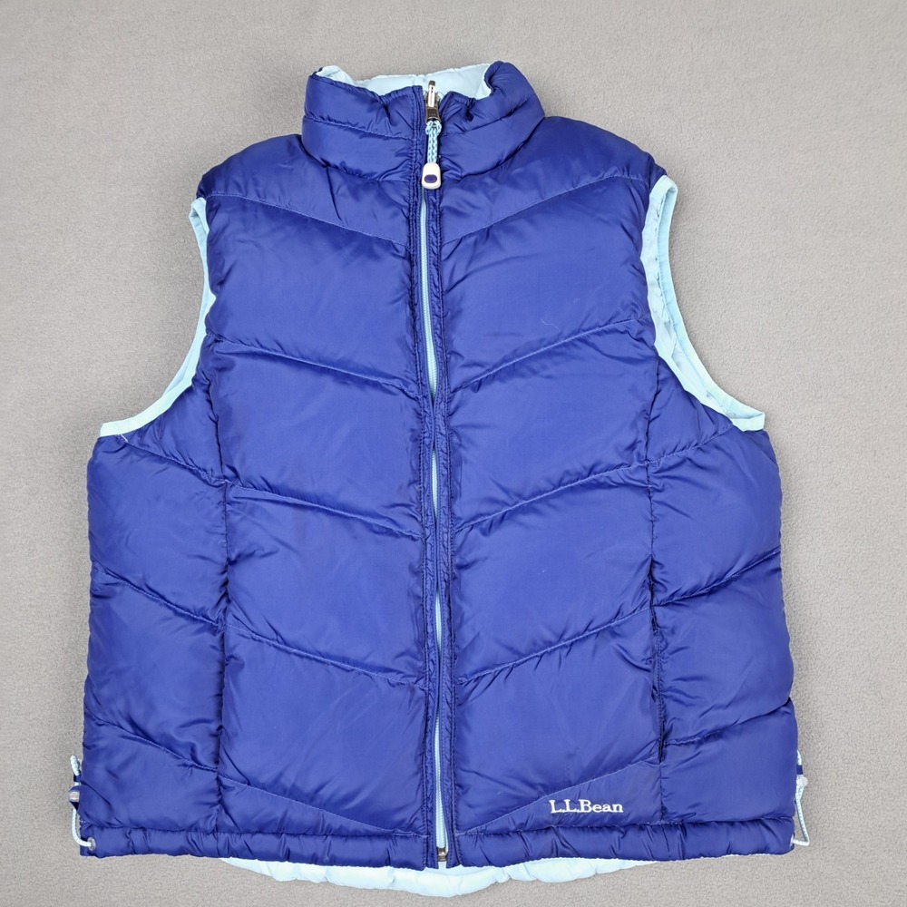 LL Bean Down Puffer Vest Womens Small Two Tone Blue Reversible Pockets *stain*